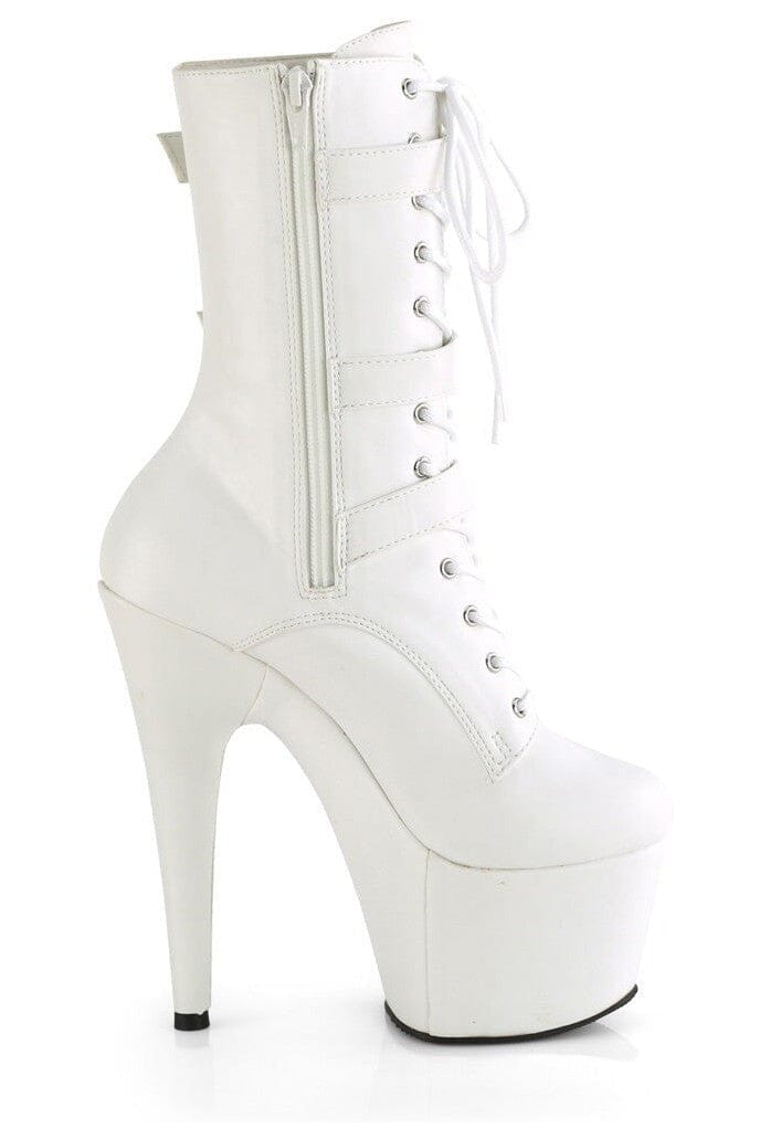 Pleaser ADORE-1043 White Faux Leather Ankle Boot in White Faux Leather