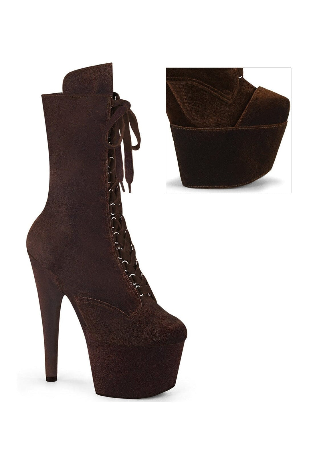Pleaser ADORE-1045VEL Brown Velvet Ankle Boot in Brown Velvet from SexyShoes.com