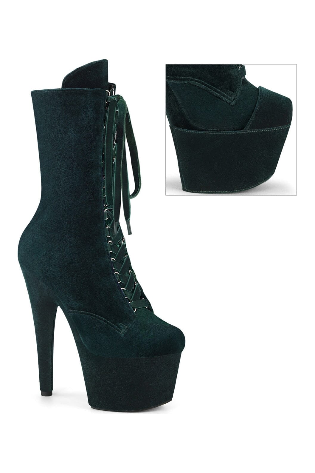 Pleaser ADORE-1045VEL Green Velvet Ankle Boot in Green Velvet from SexyShoes.com