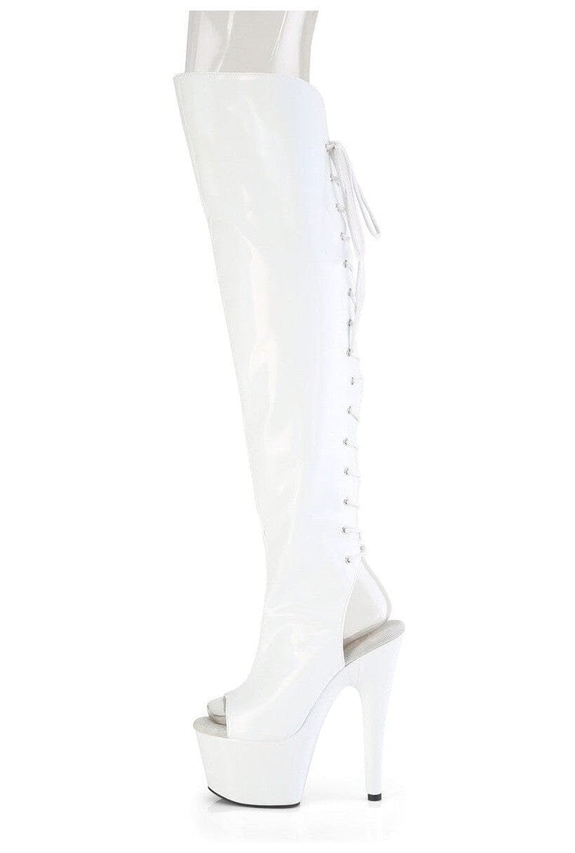 Pleaser ADORE-3019HWR White Patent Knee Boot in White Patent