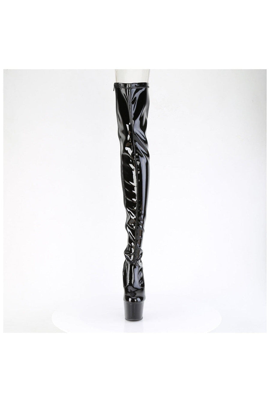 Pleaser ADORE-3850 Black Patent Thigh Boot in Black Patent