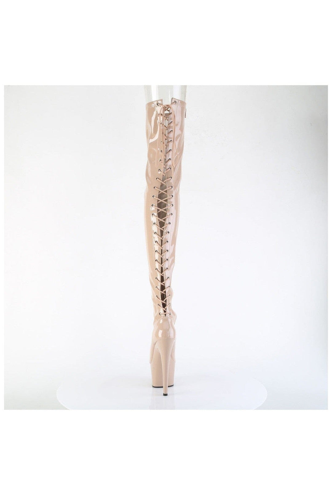 Pleaser ADORE-3850 Nude Patent Thigh Boot in Nude Patent