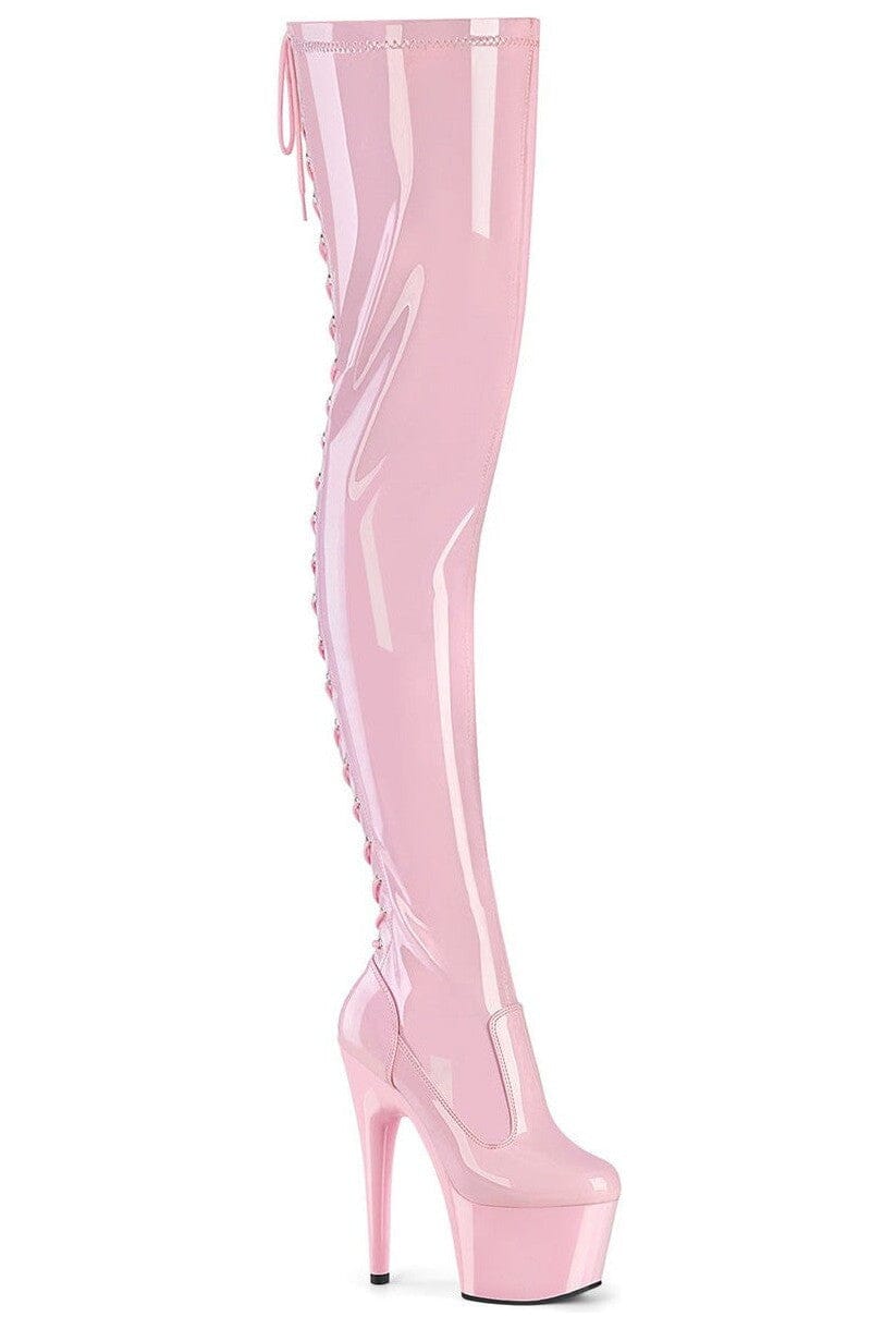 Pleaser ADORE-3850 Pink Patent Thigh Boot in Pink Patent from SexyShoes.com