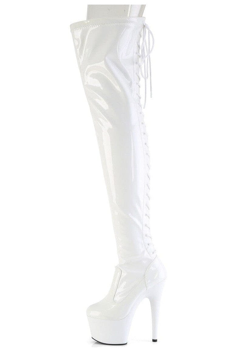 Pleaser ADORE-3850 White Patent Thigh Boot in White Patent