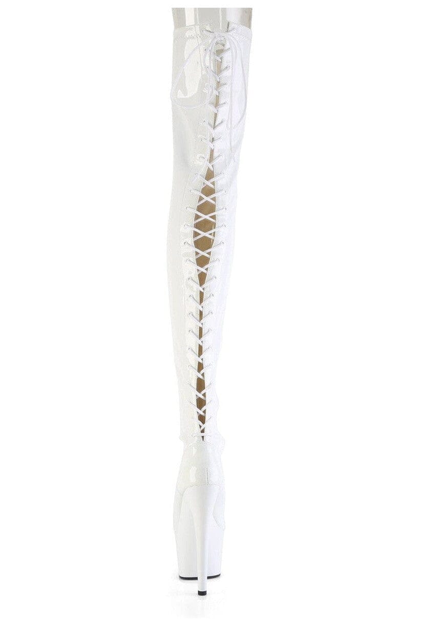 Pleaser ADORE-3850 White Patent Thigh Boot in White Patent