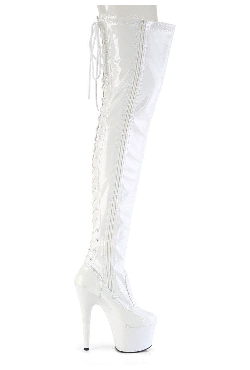 Pleaser ADORE-3850 White Patent Thigh Boot in White Patent