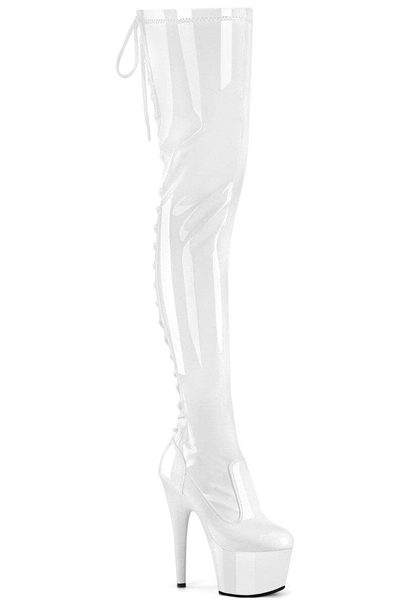 Pleaser ADORE-3850 White Patent Thigh Boot in White Patent from SexyShoes.com