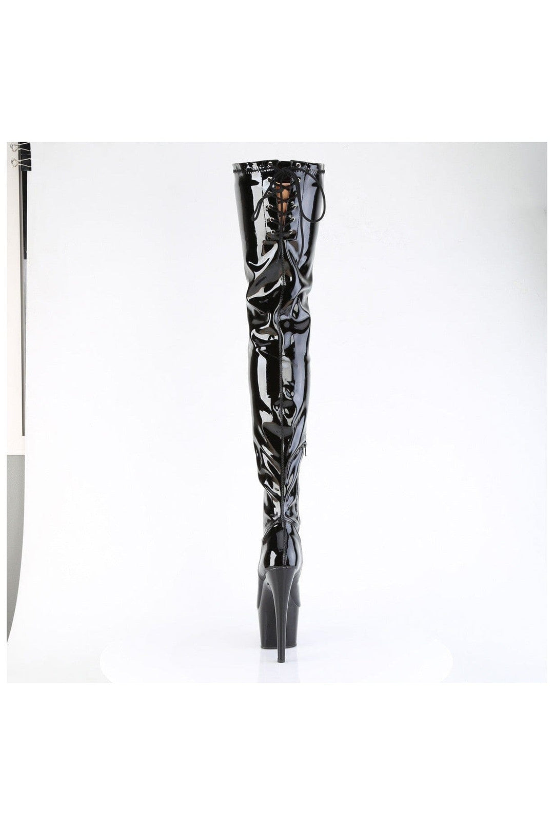 Pleaser ADORE-4000SLT Black Patent Thigh Boot in Black Patent