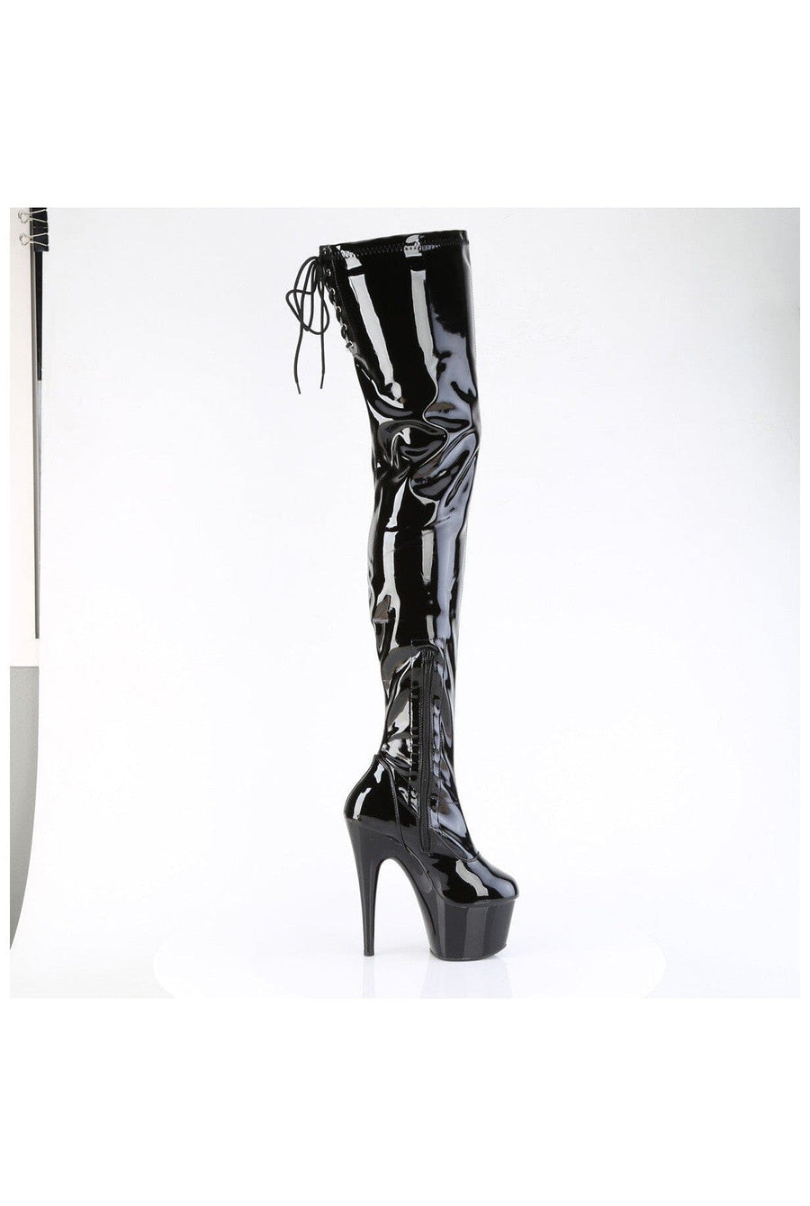 Pleaser ADORE-4000SLT Black Patent Thigh Boot in Black Patent