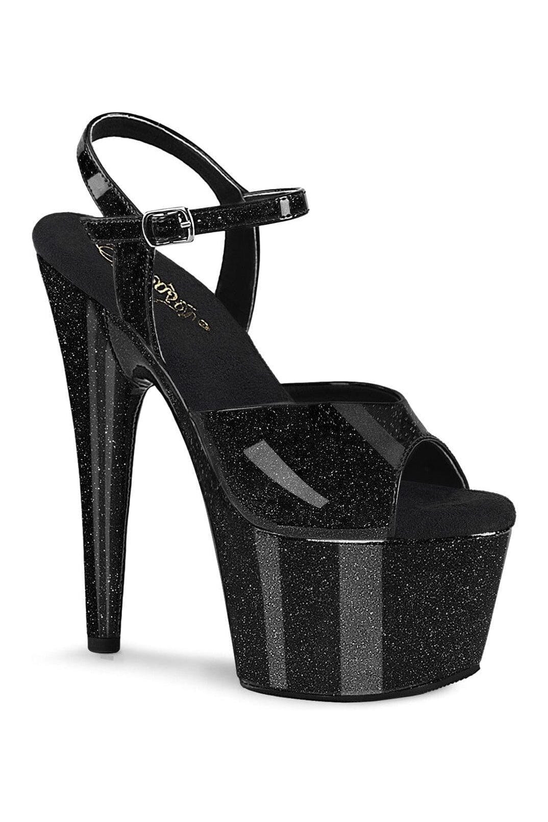 Pleaser ADORE-709GP Black Glitter Patent Sandal in Black Glitter Patent from SexyShoes.com