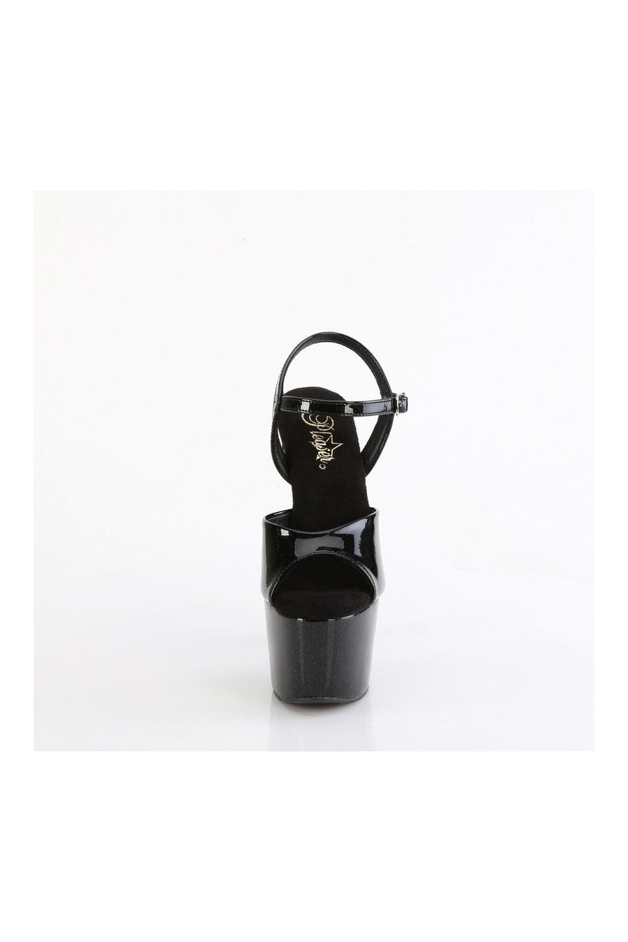 Pleaser ADORE-709GP Black Glitter Patent Sandal in Black Glitter Patent