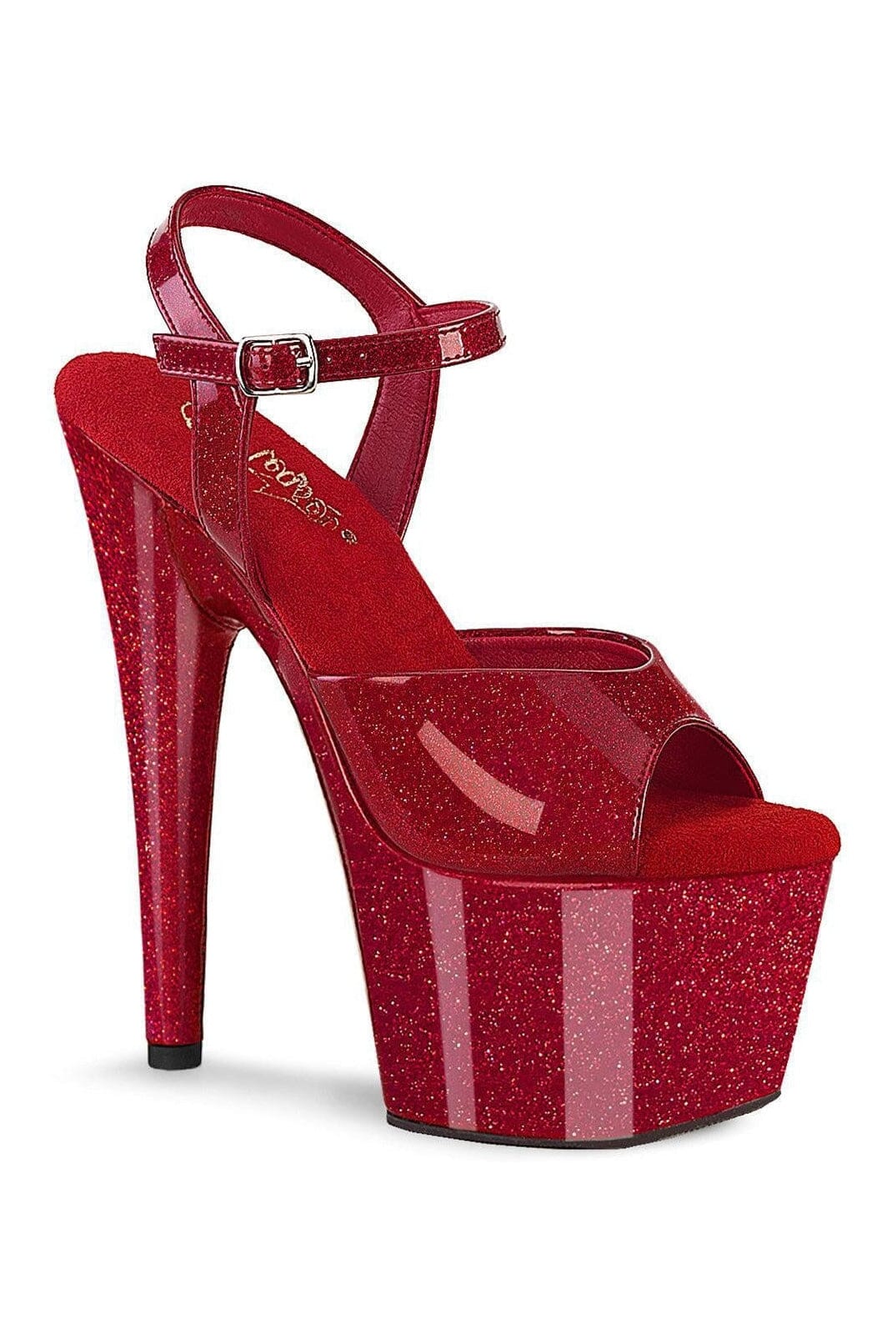 Pleaser ADORE-709GP Red Glitter Patent Sandal in Red Glitter Patent from SexyShoes.com