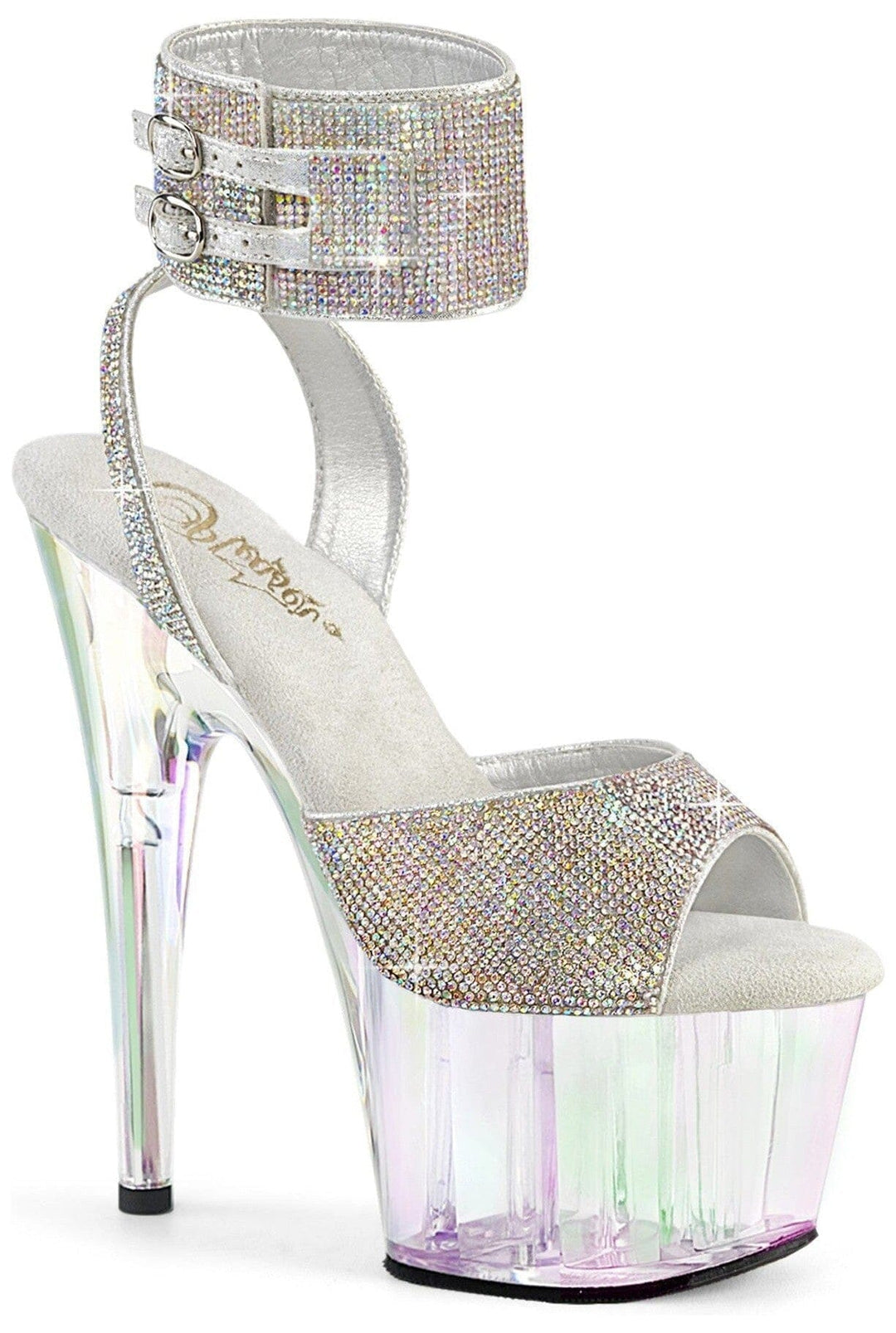 Pleaser ADORE-791HTRS Silver Faux Leather Sandal in Silver Faux Leather from SexyShoes.com