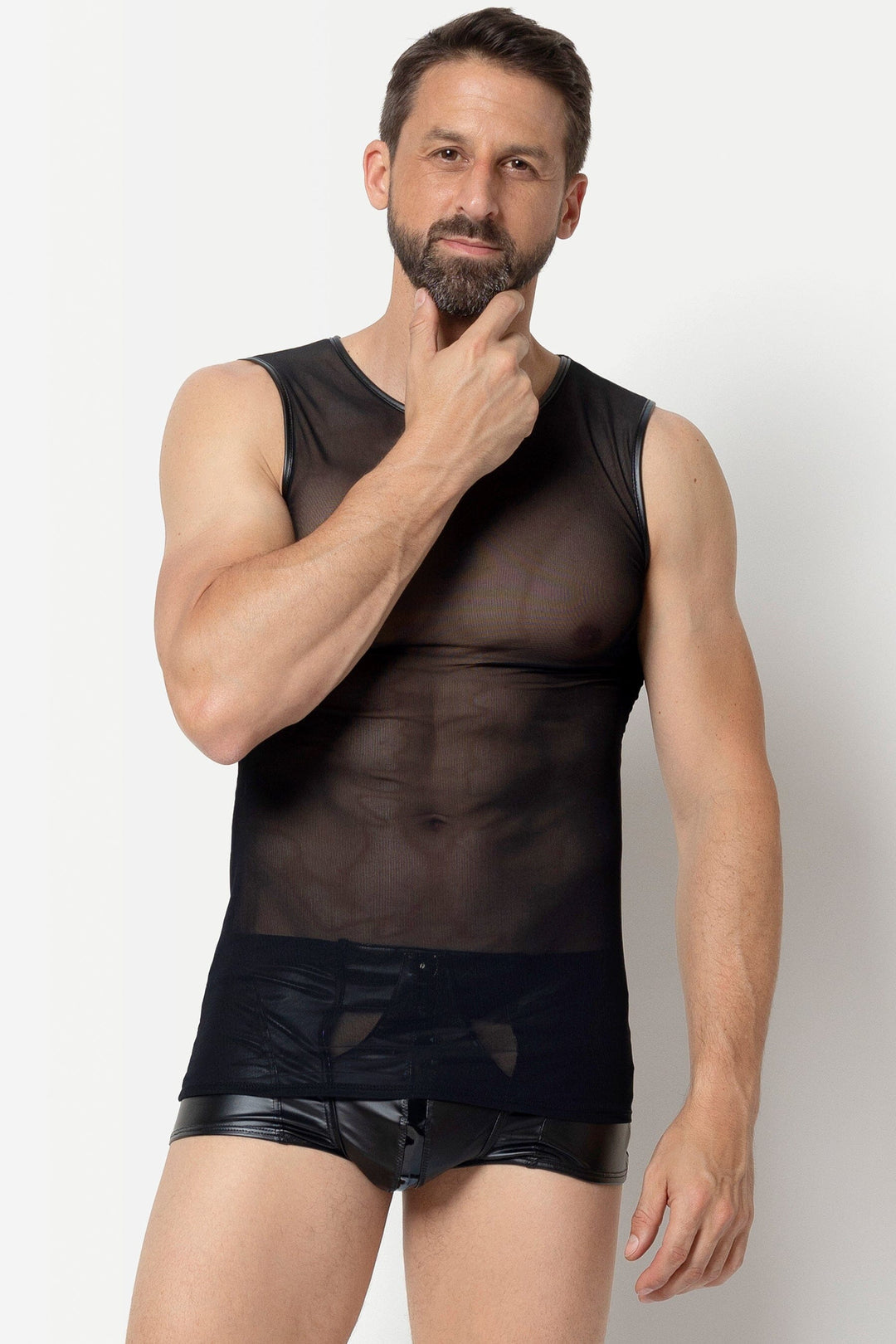 L'HOMME ADRIEN Mesh Tank Top in Black  from SexyShoes.com