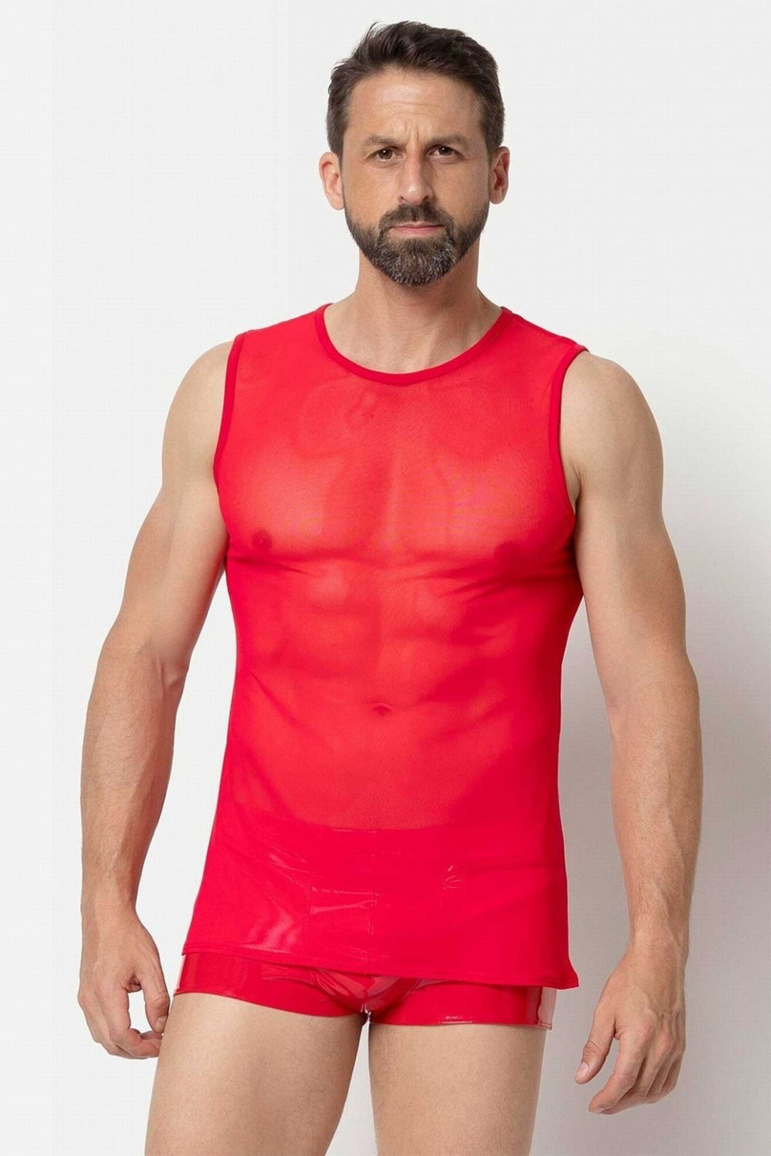 L'HOMME ADRIEN Mesh Tank Top in Red  from SexyShoes.com