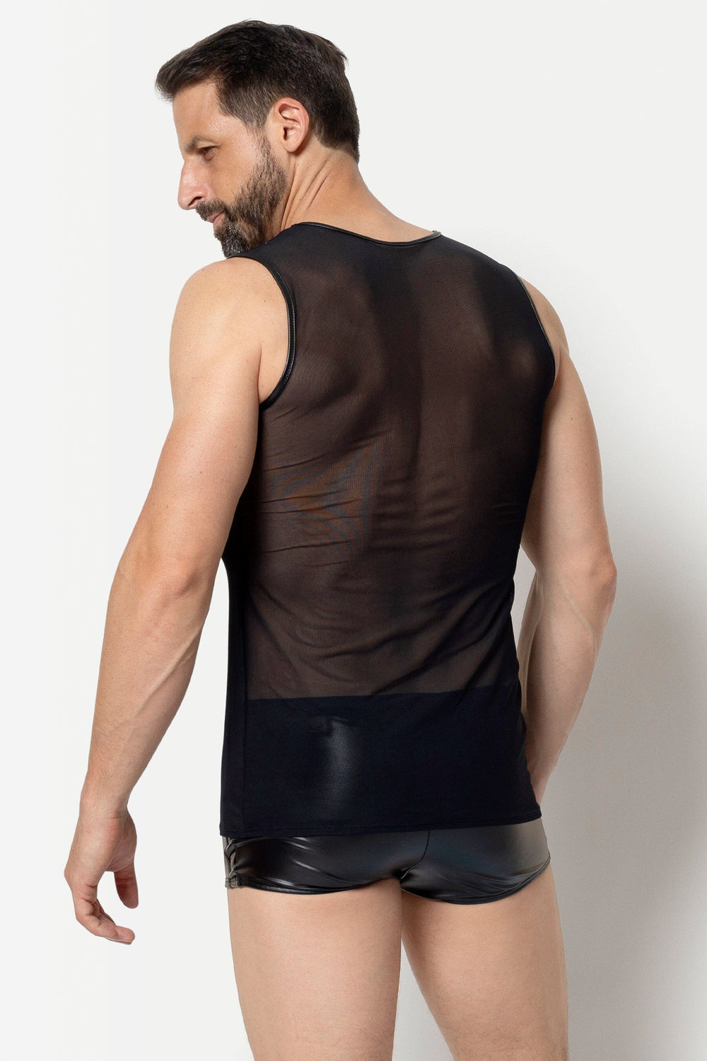 L'HOMME ADRIEN Mesh Tank Top in Black 