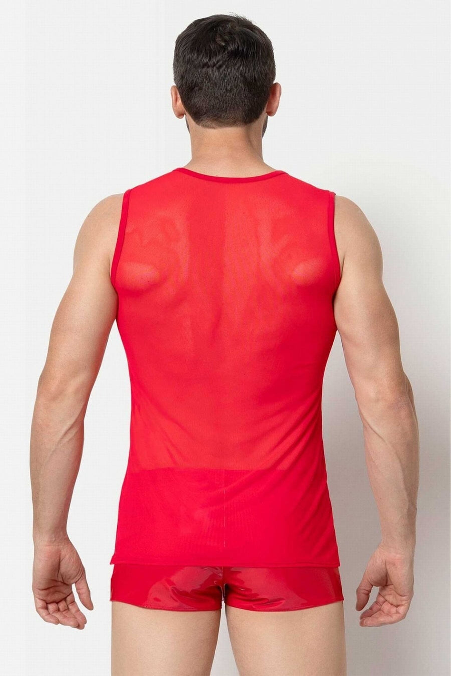 L'HOMME ADRIEN Mesh Tank Top in Red 