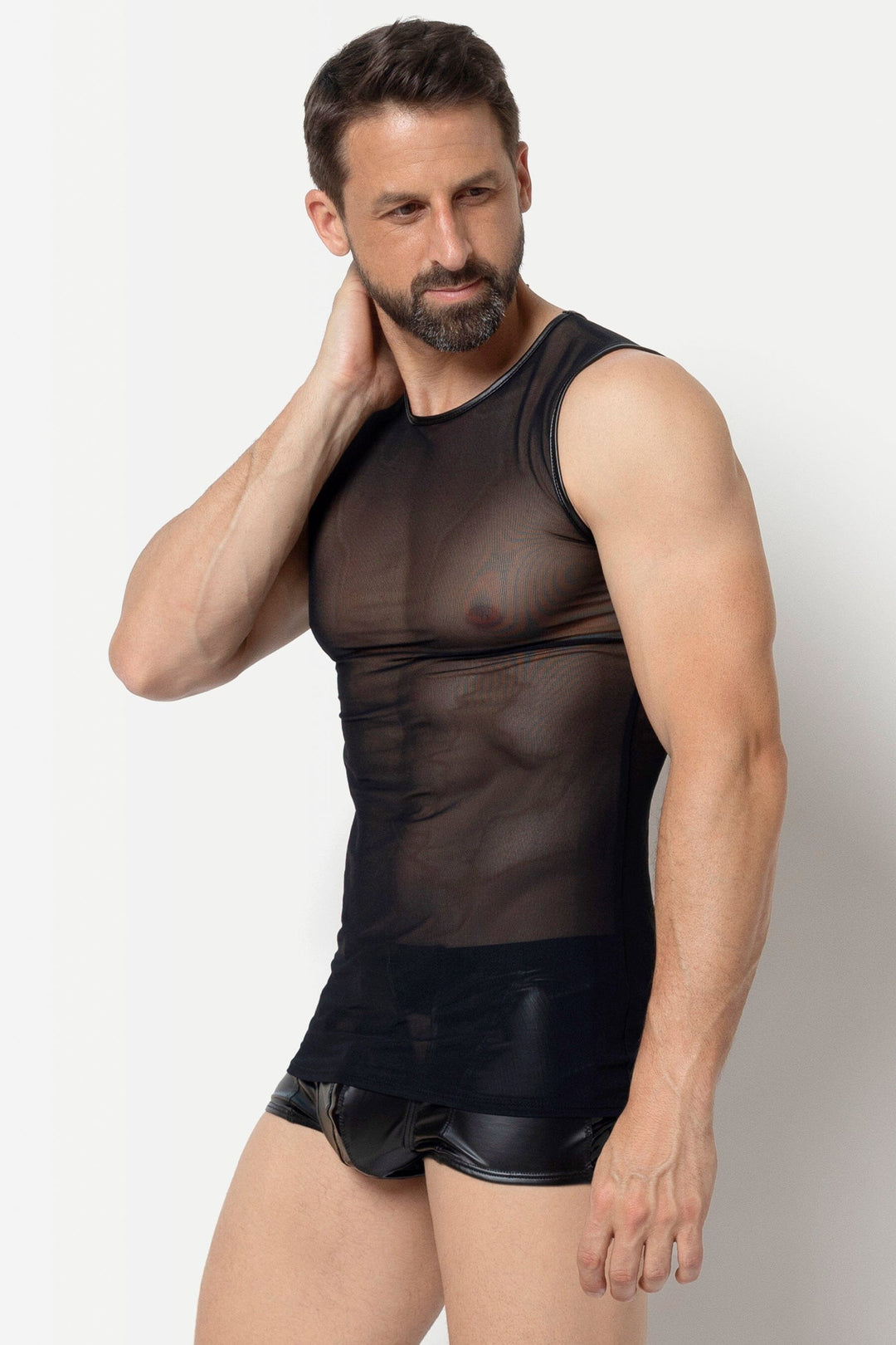 L'HOMME ADRIEN Mesh Tank Top in Black 