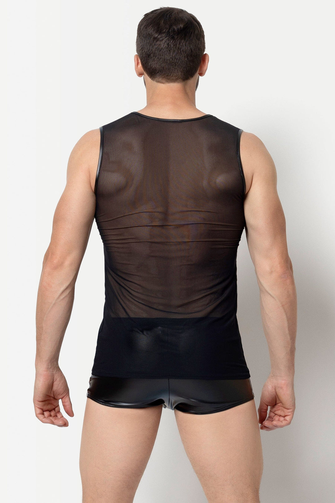 L'HOMME ADRIEN Mesh Tank Top in Black 