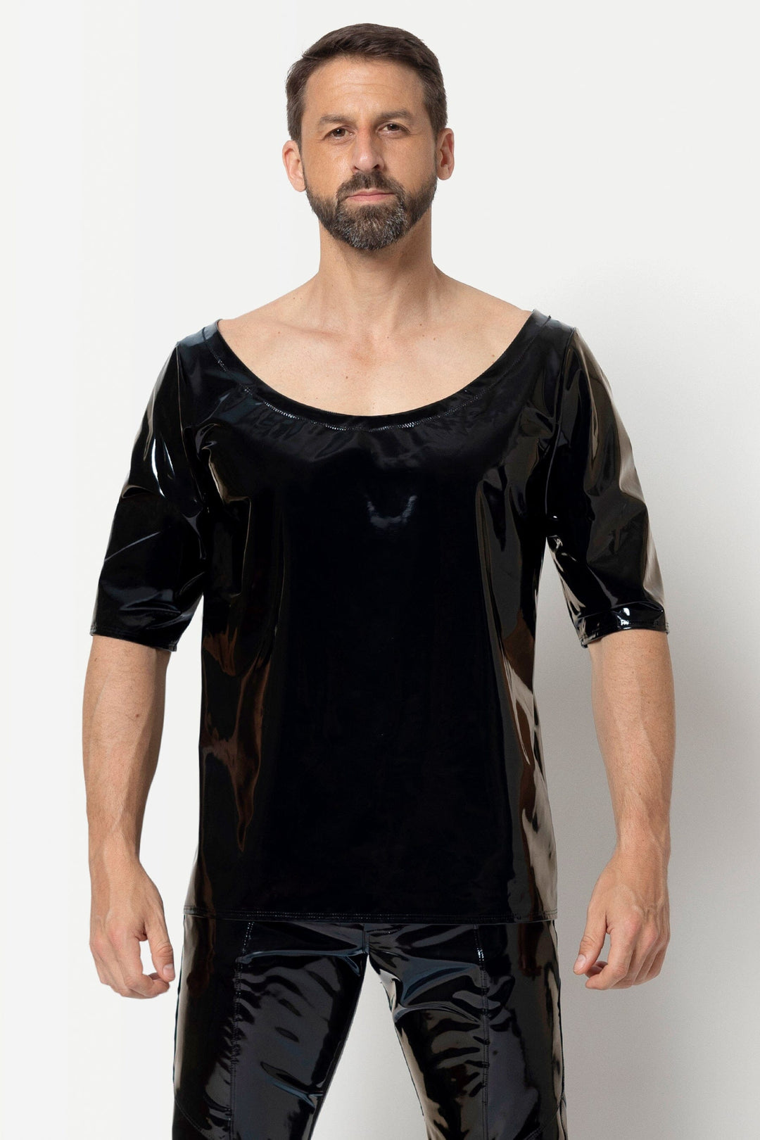 L'HOMME ALRIK Vinyl Oversized Shirt in Black  from SexyShoes.com