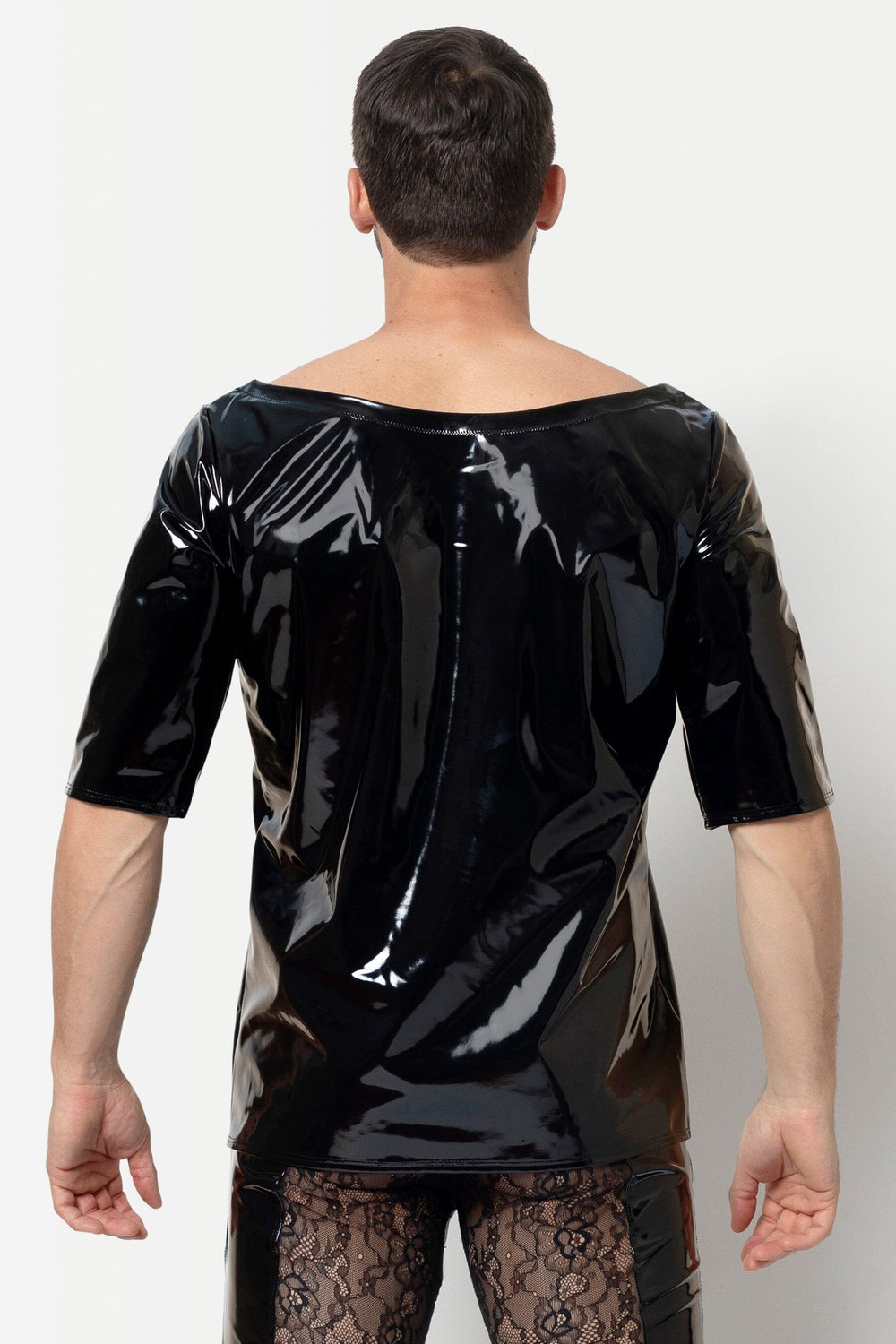 L'HOMME ALRIK Vinyl Oversized Shirt in Black 