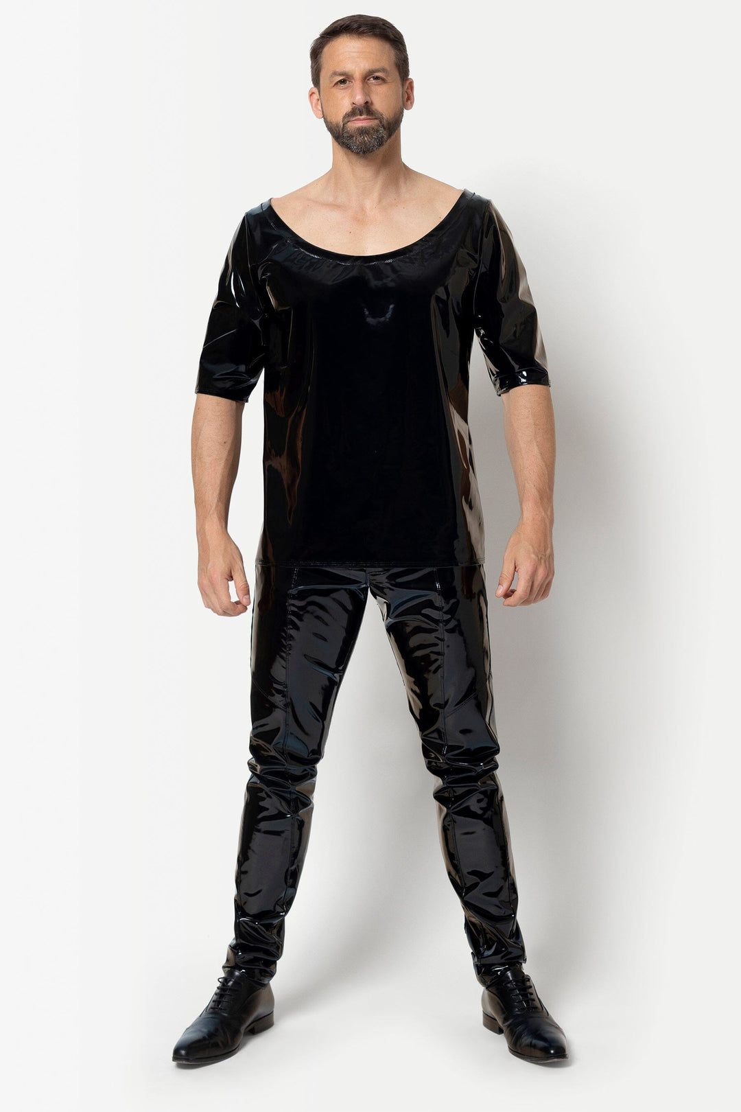 L'HOMME ALRIK Vinyl Oversized Shirt in Black 