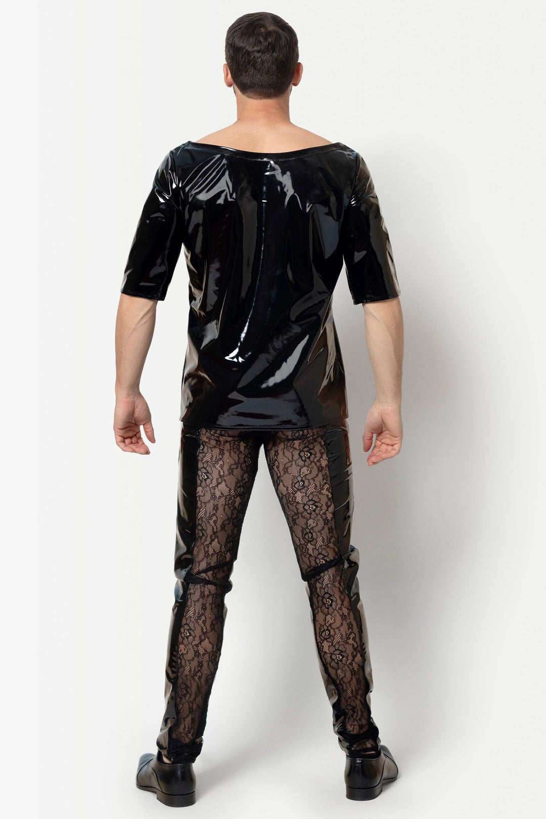 L'HOMME ALRIK Vinyl Oversized Shirt in Black 