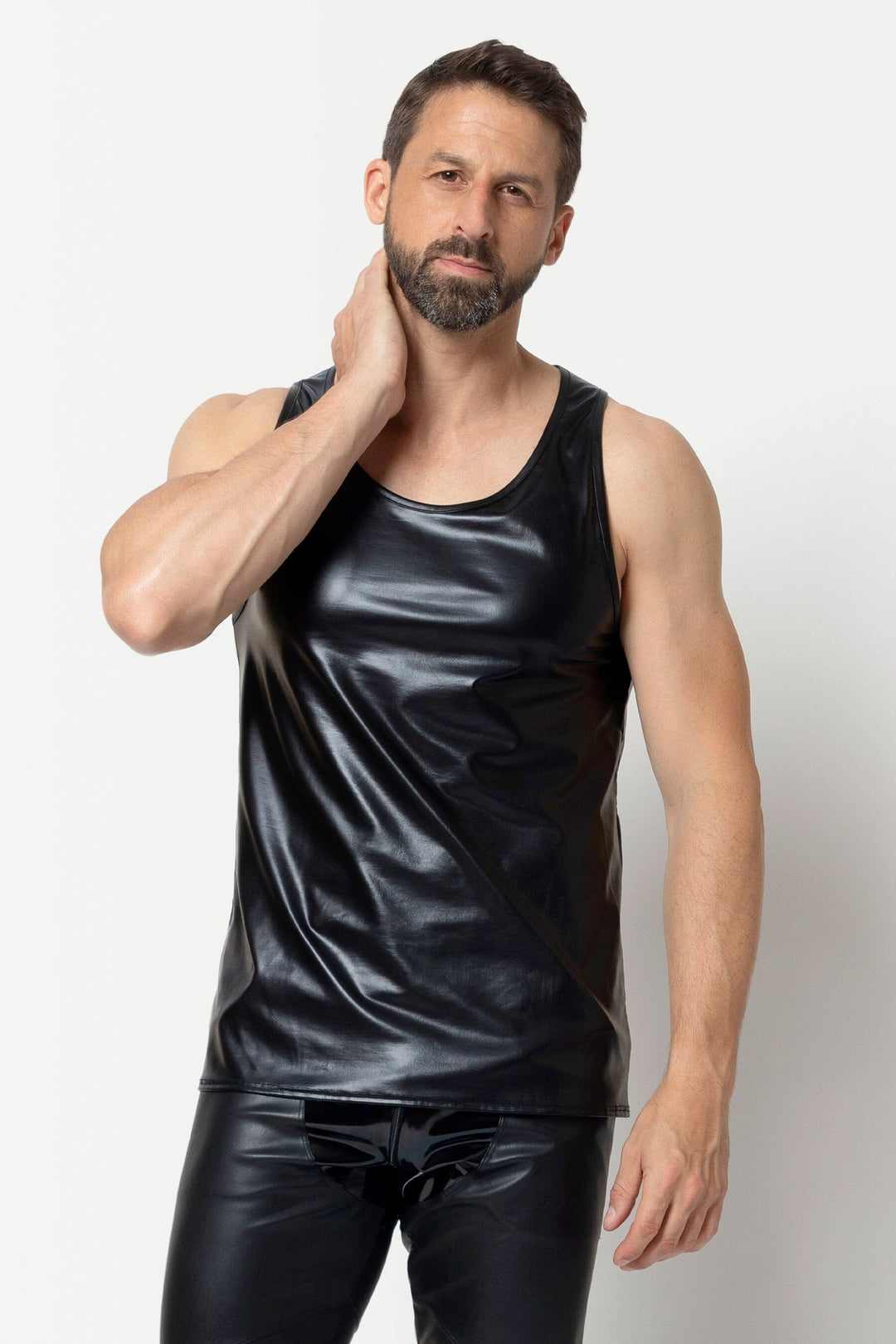 L'HOMME ARKIN Wetlook Tank Top in Black  from SexyShoes.com