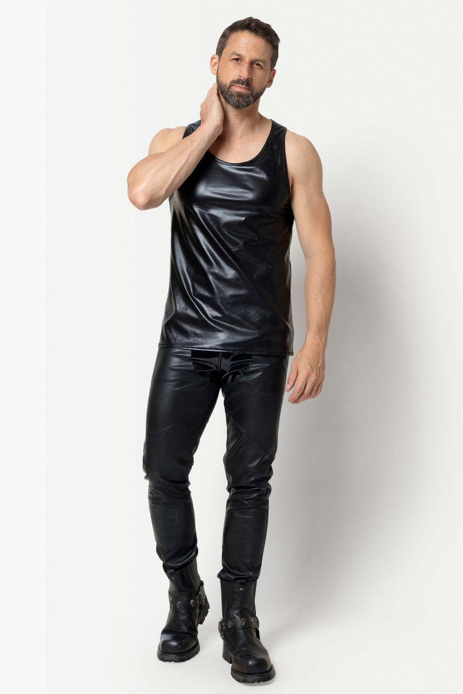 L'HOMME ARKIN Wetlook Tank Top in Black 