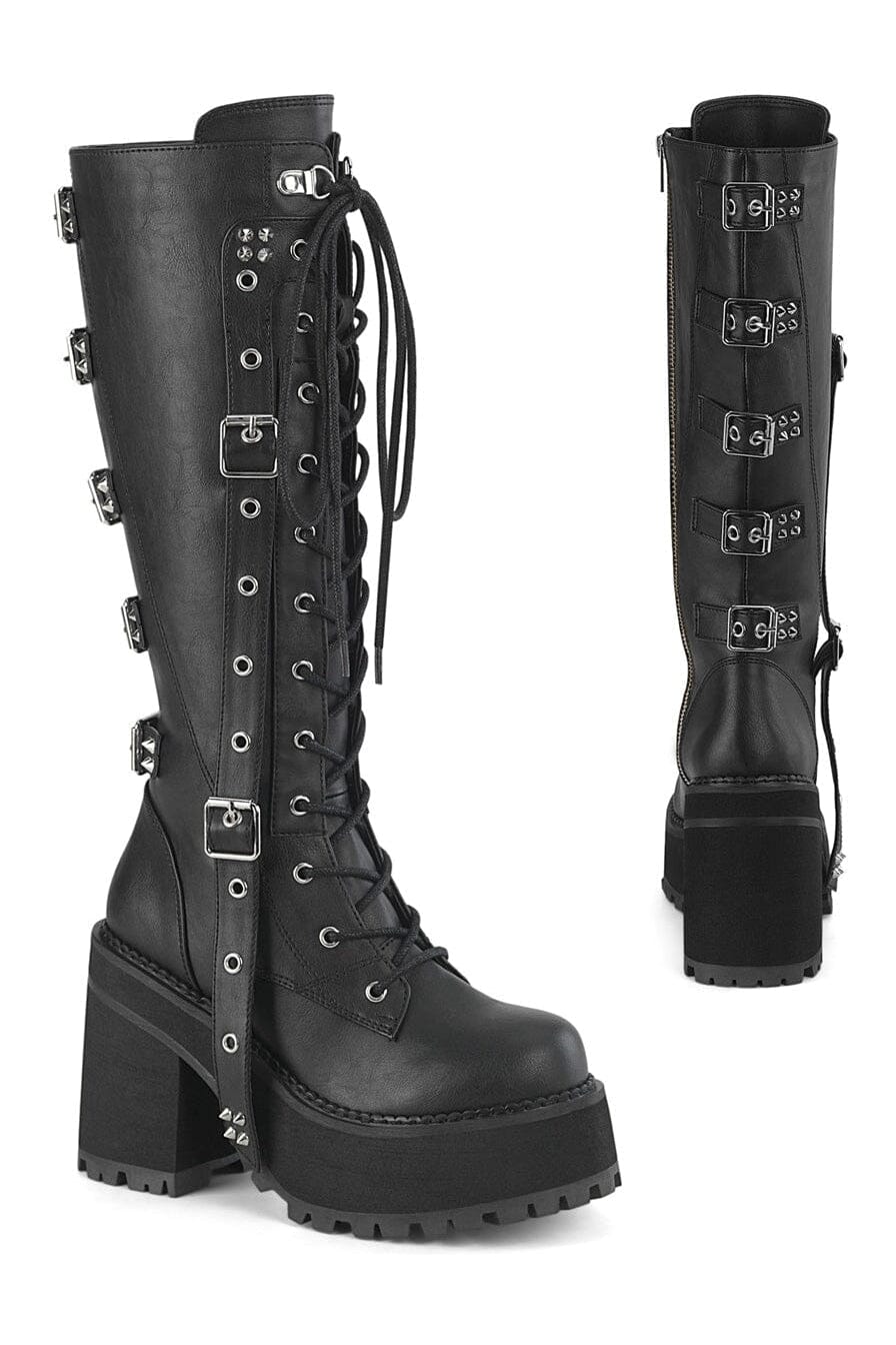 Demonia ASSAULT-218 Black Vegan Leather Knee Boot in Black Vegan Leather from SexyShoes.com