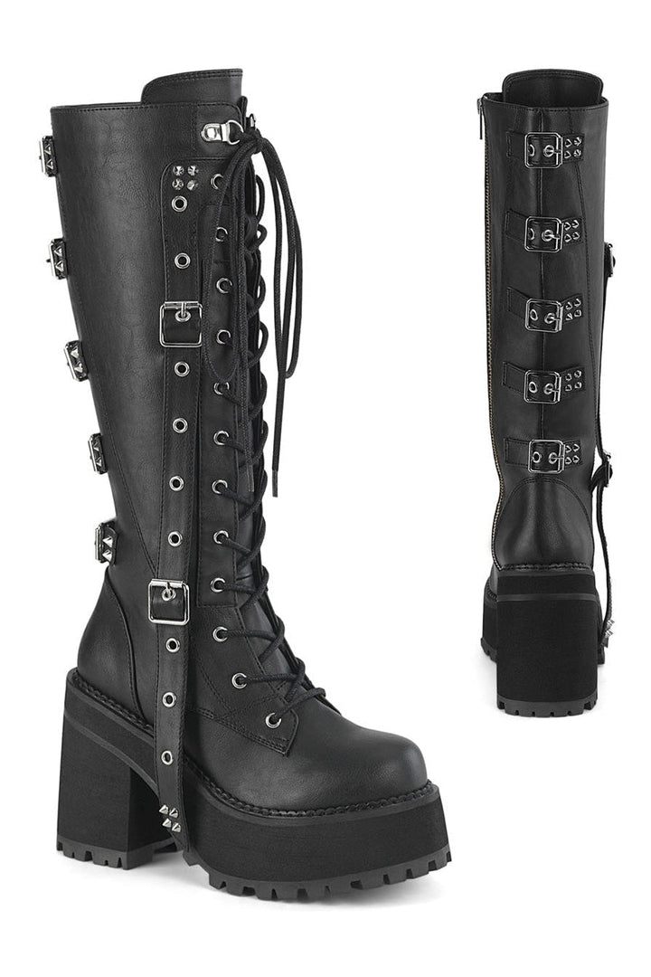 ASSAULT-218 Black Vegan Leather Knee Boot