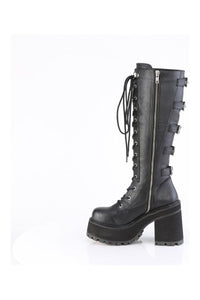 Demonia ASSAULT-218 Black Vegan Leather Knee Boot in Black Vegan Leather