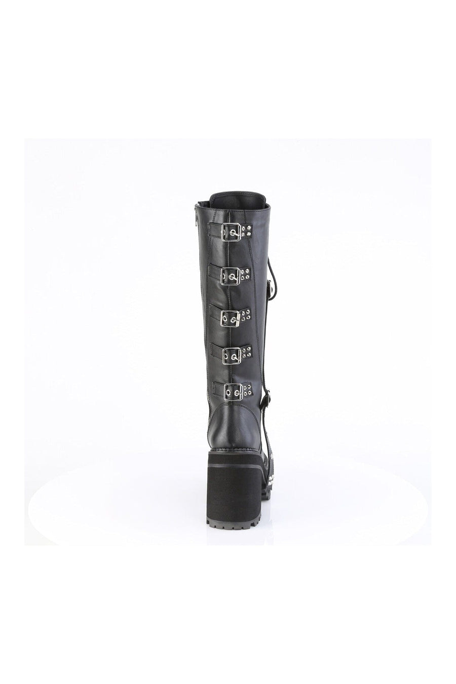 Demonia ASSAULT-218 Black Vegan Leather Knee Boot in Black Vegan Leather