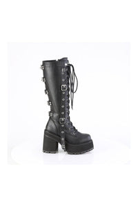 Demonia ASSAULT-218 Black Vegan Leather Knee Boot in Black Vegan Leather