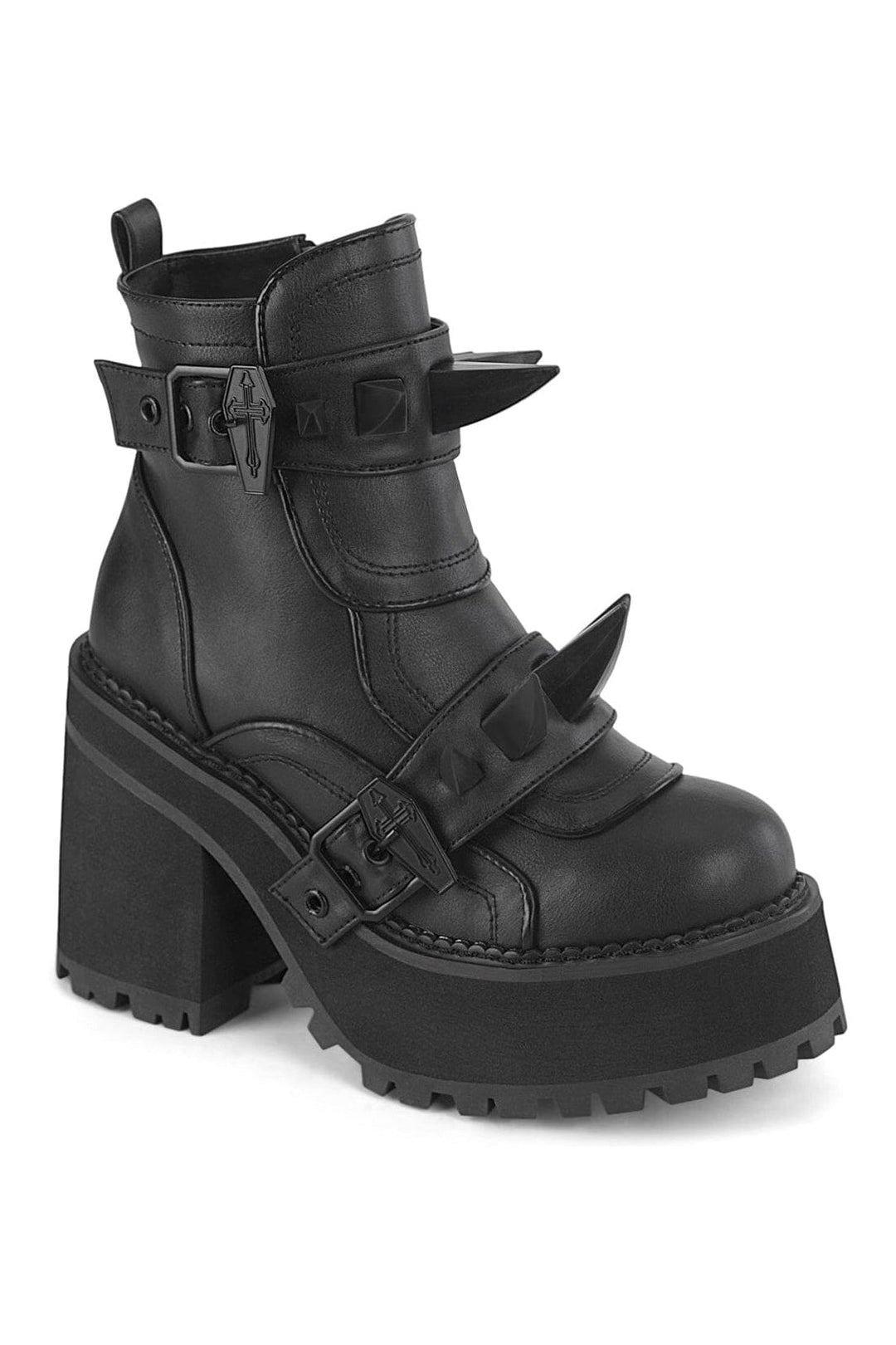 Demonia ASSAULT-72 Black Vegan Leather Ankle Boot in Black Vegan Leather from SexyShoes.com