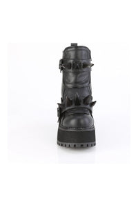 Demonia ASSAULT-72 Black Vegan Leather Ankle Boot in Black Vegan Leather