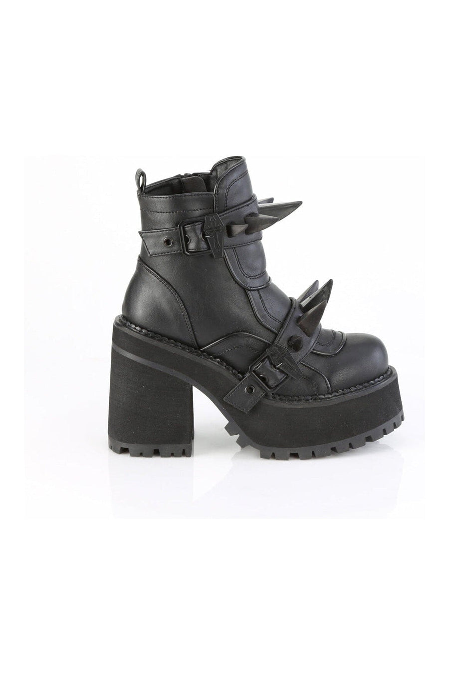 Demonia ASSAULT-72 Black Vegan Leather Ankle Boot in Black Vegan Leather