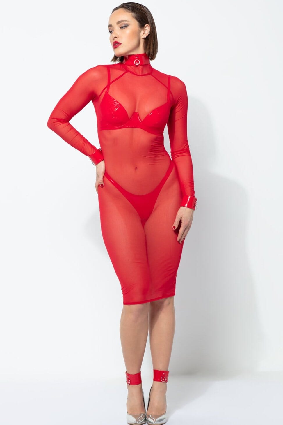 Patrice Catanzaro AZIA Mesh Body Dress in Red 