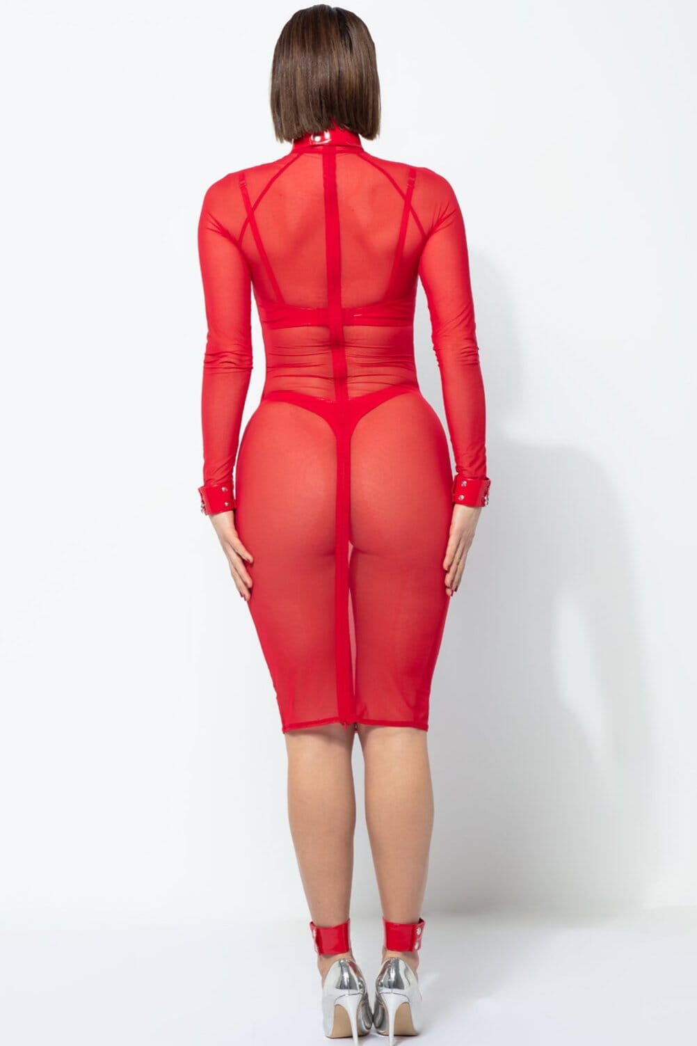Patrice Catanzaro AZIA Mesh Body Dress in Red 