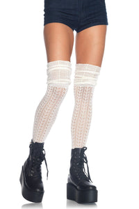 Leg Avenue Acrylic Pointelle Over The Knee Scrunch Socks in Ivory  from SexyShoes.com