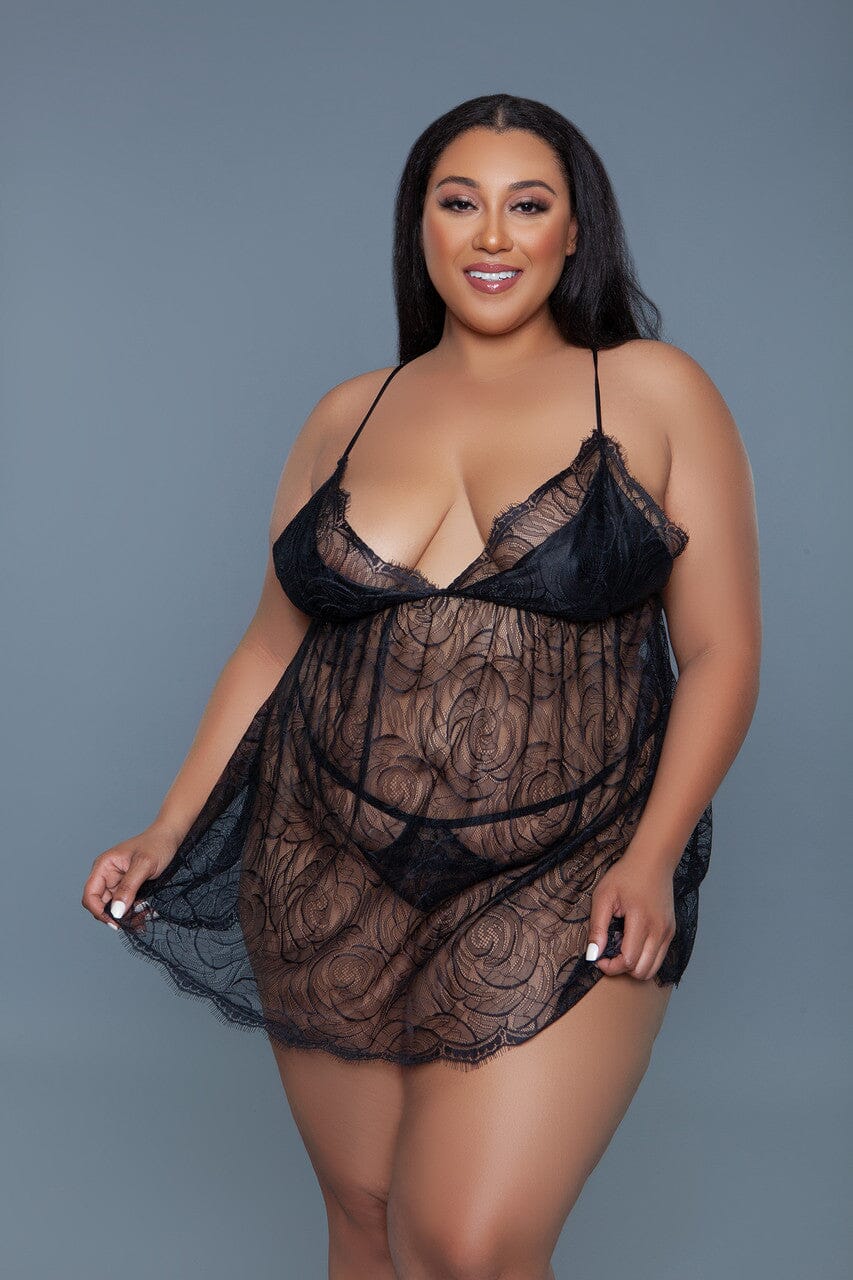 BeWicked All Over Rose Lace Babydoll in Black 