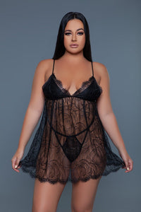 BeWicked All Over Rose Lace Babydoll in Black  from SexyShoes.com