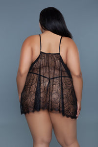 BeWicked All Over Rose Lace Babydoll in Black 