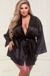 Baci Lingerie All Satin Robe in Black  from SexyShoes.com