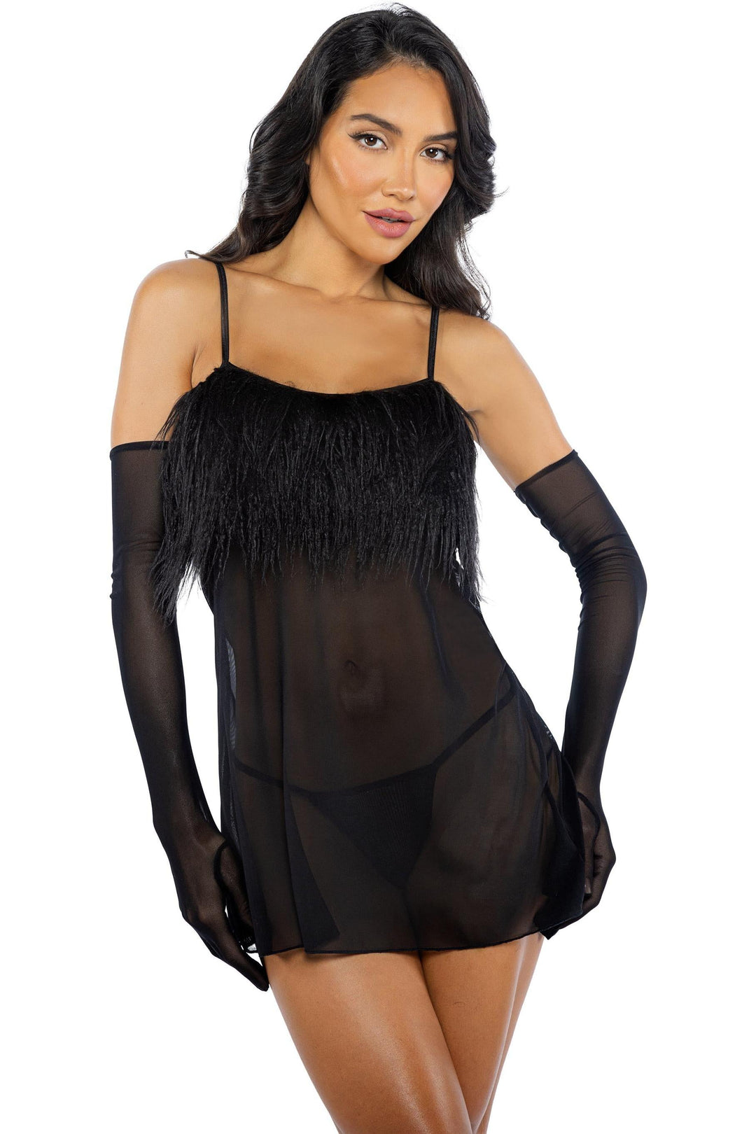 Roma Confidential Amelia 2 Piece Feather Babydoll in Black  from SexyShoes.com