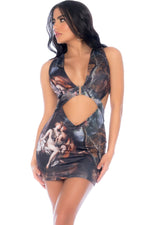 Artistic Print Dress with Adjustable Cross-Back