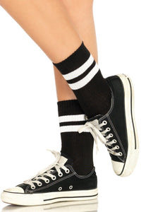 Leg Avenue Athletic Striped Ankle Socks in Black  from SexyShoes.com