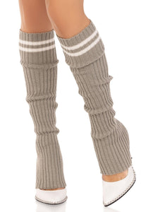 Leg Avenue Athletic Stripped Ribbed Strirrup Leg Warmers in Grey  from SexyShoes.com