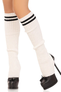 Leg Avenue Athletic Stripped Ribbed Strirrup Leg Warmers in White  from SexyShoes.com