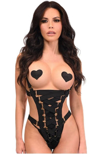 Daisy Corsets BOXED Black Stretchy Body Harness Bodysuit w/Gold Hardware in Black  from SexyShoes.com